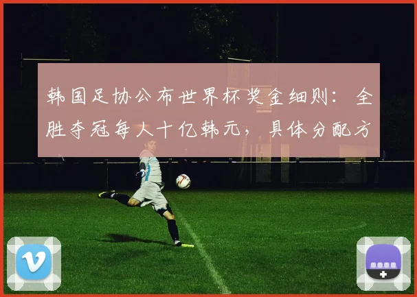 韩国足协公布世界杯奖金细则:全胜夺冠每人十亿韩元,具体分配方案引关注